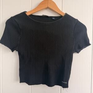 Calvin Klein Jeans Cotton Black Ribbed Crop Top Size Medium